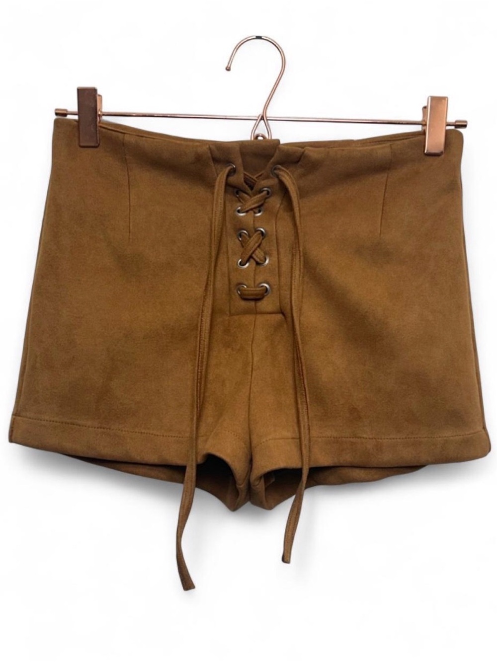 High-Waist Lace-Up Vegan Suede Women’s Medium Shorts - Brown